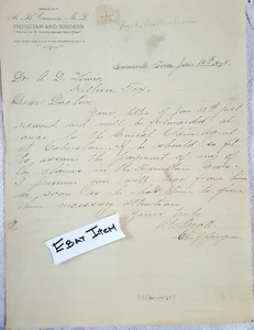 1895 LETTERHEAD A H Conson A C Scott GAINESVILLE TEXAS Cirujano MÉDICO Doctor - Imagen 1 de 1