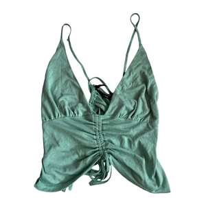 Silence + Noise tank top cropped jade green womens Large cinched cut out back - Picture 1 of 3