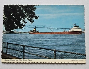 Vintage Postkarte Dampfer Reserve und Blue Water Bridge Hafen Houston Michigan - Bild 1 von 2