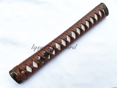 Espada Katana Japonesa 26CM Mango Tsuka Menuki Fuchi Kashira Café Cuero Rojo Foto 1 de 4