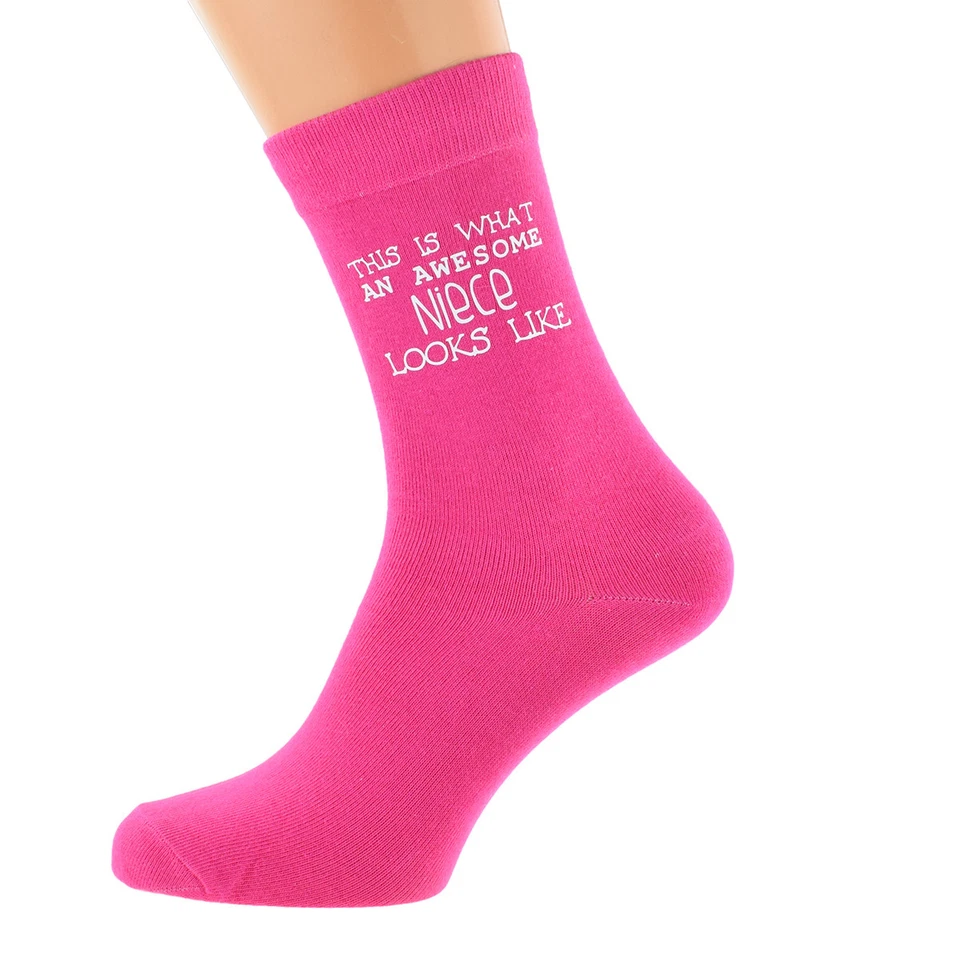 This is What an Awesome Niece Looks Like Printed Design Ladies Pink Socks - Image 1 of 1