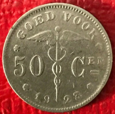 HIGHER GRADE 1923 BELGIUM 50 CENTIMES COIN-FEB379 - Image 1 of 2