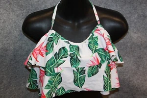 BIKINI OBERTEIL TRIANGEL GRÖSSE M WEISS MIT BLUMEN MIT VOLANT MIT PADS - Bild 1 von 3