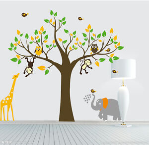 Monkey elephant owl giraffe tree Quote Wall Stickers Vinyl Decor Kids Nursery AU
