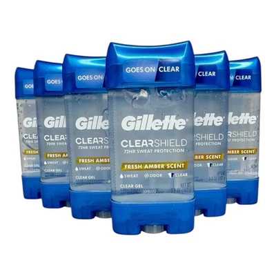 6 Gillette Clearshield Fresh Amber Scent Antipers Deodorant 3.8 oz Exp 06/2026 - Image 1 of 3