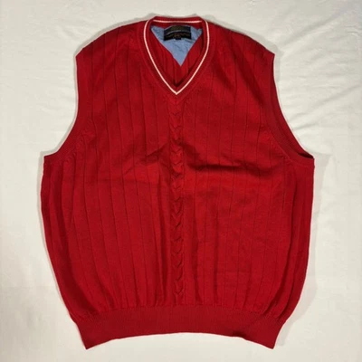 Tommy Hilfiger Golf Red Cotton Cable Knit Sleeveless Sweater Vest Mens L - Image 1 of 4
