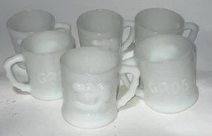 6 Vintage B.C. Comic GROG Milk Glass Mug Coffee Cup Johnny Hart Fire King Comics - Picture 1 of 3