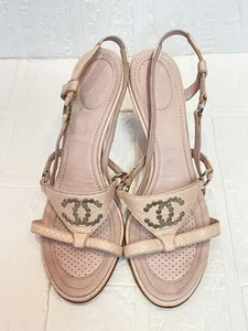 CHANEL Coco Mark Sandalen hellrosa, Gr. 38 Pythonleder gebraucht, aus Japan - Bild 1 von 12