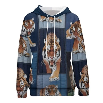 1X 2X 3X 4X Denim Estampado Tigre Pullover Cordón Sudadera con Capucha Mujer Talla S M L XL Foto 1 de 4