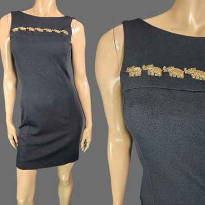 Vintage 90s Escada Margaretha Ley Black Mini Dress Embroidered Elephants Size 36 Foto 1 de 4