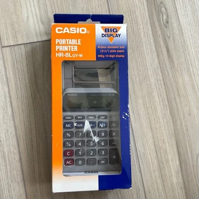 Casio Gray Portable Printer Big Display Receipt Taxes Calculator Size HR-8LGY-W - Image 1 of 4