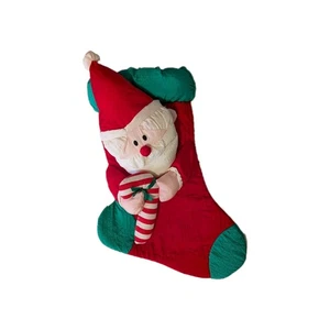 Vintage Fukei Industrial 3D Puffy Santa Weihnachtsstrumpf rot grün Zuckerstange - Bild 1 von 4