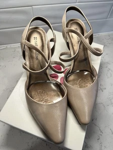 NEW Naturalizer Kaiser Nude Heels 7-1/2W Slingback Crisscross Strap Cushion Sole - Picture 1 of 11