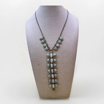 Collar Declaración Marca Lucky Piedra Azul y Cabujón Blanco Gota Y Tono Dorado Foto 1 de 4