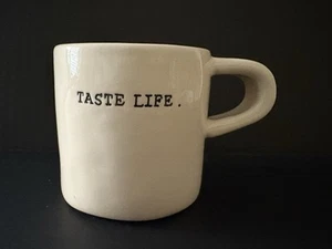 Rare Rae Dunn TASTE LIFE Short Coffee Mug 10 oz Typewriter Font Boutique Magenta - Picture 1 of 6