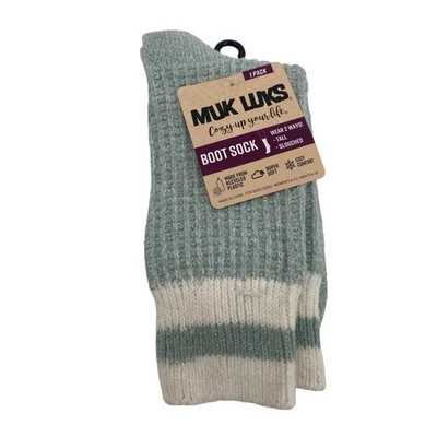 Muk Luks Women’s Fuzzy Boot Socks Sage Metallic NWT - Image 1 of 4