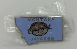 Montana Jaycees 1889-1989 Centennial Vintage Light Blue State Shaped Pin - Picture 1 of 2