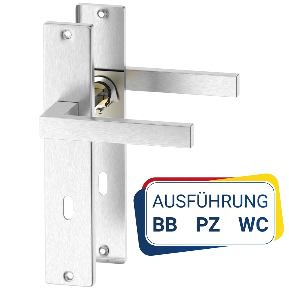 Edelstahl Türbeschlag CUBE Langschildgarnitur Renovierung Drückergarnitur BB WC - Bild 1 von 1