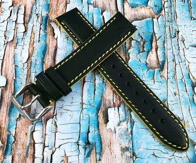 Hadley Roma 18 mm Black & Yellow Genuine Leather Band. Made in the U.S.A. MS893 - Image 1 of 4