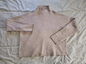Cynthia Rowley Viscose Sweater Womens XL Beige White Striped High Neck Stretch - Picture 1 of 15