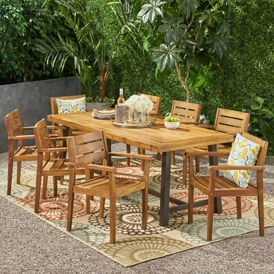 GDFSTUDIO Kelly Outdoor Acacia Wood 8 Seater Dining Set