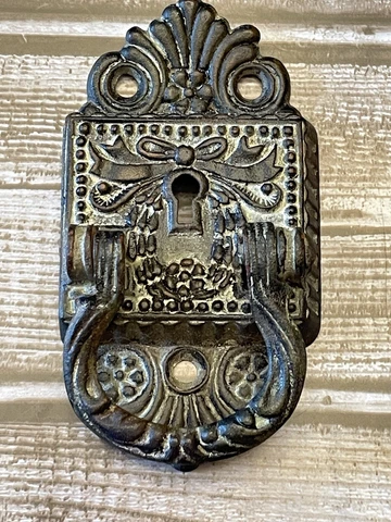 Ornate Vintage Reclaimed Brass Door Gate Knocker w/ Key Hole Cover