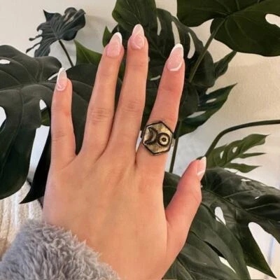 Anillo hexagonal bronce bruñido sol luna talla 5 Foto 1 de 2