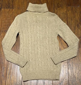 Vintage REAL SHETLAND Sweater Women’s S Beige Wool Cable Knit Grandpa Fisherman - Picture 1 of 6