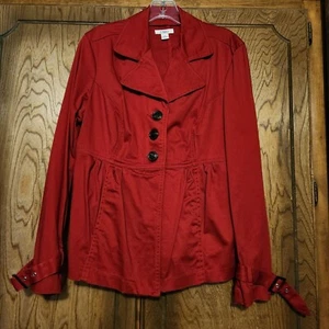 Cato Womens Red Button-Front Jacket With Waist Detail & Pleated Back Medium - Picture 1 of 5