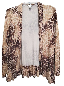 Chico's Animal Print Peplum Hem Open Front Cardigan Size 2 Large - Picture 1 of 5