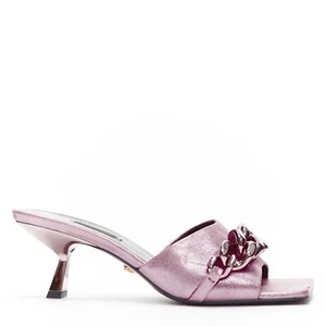 VERSACE Runway pink chunky chain metallic kitten comma heel sandals EU38 - Picture 1 of 11