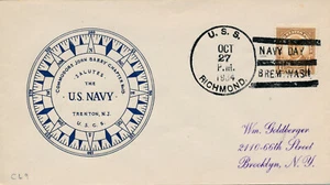 POSTAL HISTORY MILITARY NAVAL COVER - 1934 USS RICHMOND NAVY DAY BREM. WA CANCEL - Picture 1 of 2