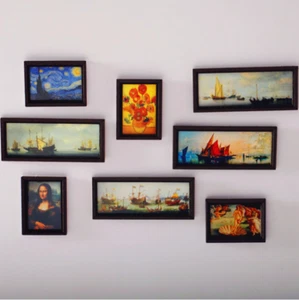 Vintage 8pcs 1:12 Dollhouse Miniature Framed Wall Oil Painting Art Picture Decor