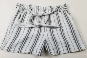 Old Navy Paperbag Shorts Womens 10 Black White Striped Pockets Elastic Waist Tie - Picture 1 of 9