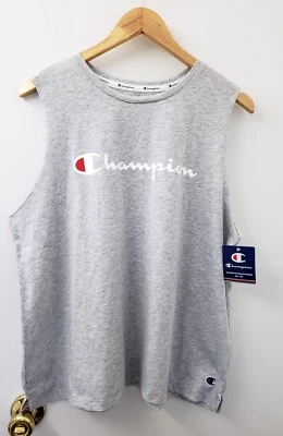 Champion Original Logo Front Muscle Tank Top Gray Raw Edge Size 2XL 23x25 NWT *N - Image 1 of 4