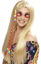 Hippy Party Wig Blonde Long With Coloured Beads Cost-acc