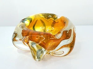 1965 Czech Glass Chribska Josef Hospodka Ashtray Trinket Bowl Amber Clear 4.4 lb - Bild 1 von 9