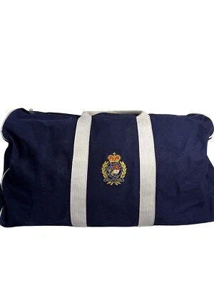 Ralph Lauren Vintage Navy Blue Canvas Duffel Bag White Straps & Embroidered Roya - Image 1 of 4