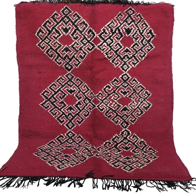 Vintage Moroccan Rug Tribal Azilal Rug Handmade Area Carpet Berber Wool Rug - Image 1 of 4