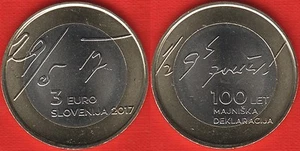 Slovenia 3 euro 2017 "May Declaration" BiMetallic coin UNC - Picture 1 of 1