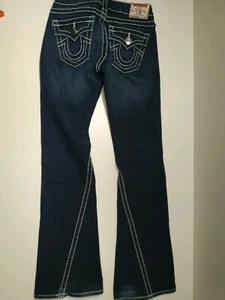 True Religion Joey Big T 25 Twisted Leg Flare Flap Pocket Thick Stitch USA @8 - Picture 1 of 9