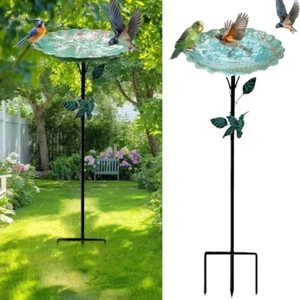 Metal Bird Bath Bowl with Stake Wild Bird Feeder Feeding Station Outdoor Garden! - Picture 1 of 7