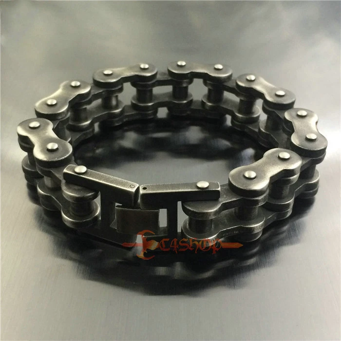 Pulseira masculina pesada retrô Gunmetal aço inoxidável corrente de motocicleta - Imagem 1 de 4