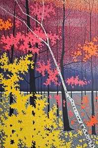 ROLLAND GOLDEN Autumn Tapestry II Hand Signed Lithograph US Artist Fall tree art - Picture 1 of 10