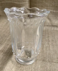 CRYSTAL /GLASS PEDESTAL VASE WITH SCALLOPED TOP EDGE DOTED TOP/BOTTOM EDGE - Picture 1 of 6