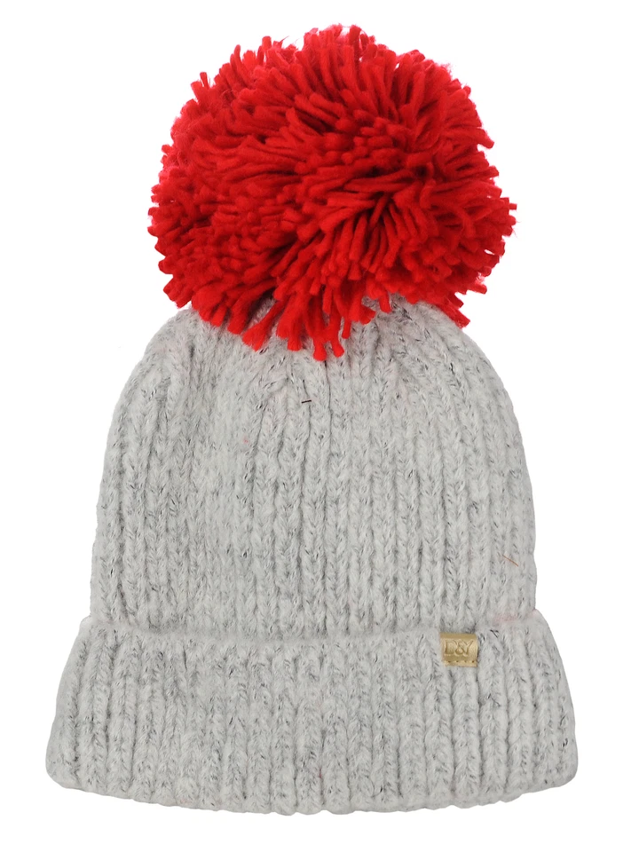 Novo! Gorro D&Y quente marled costela malha enorme franja pom com pompom tamanho grande - Imagem 1 de 4
