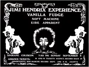 Jimi Hendrix Experience ~ 18"x12" 1968 Spokane Coliseum Concert Poster - Picture 1 of 1