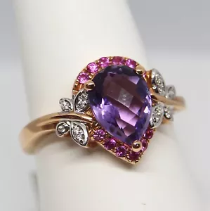 Amethyst, Pink Sapphire and Diamond Butterfly Ring 14K Rose Gold Size 7 Fashion - Picture 1 of 4