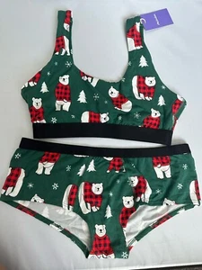 Nuevo MeUndies Acogedor Osos Holiday Sujetador Conjunto Calzoncillo Navidad Verde Nuevo Talla M Mediano - Imagen 1 de 4