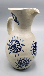 Hand Carved Salt Glazed Cobalt Blue & Gray Williamsburg Pottery Pitcher NOS - Picture 1 of 13